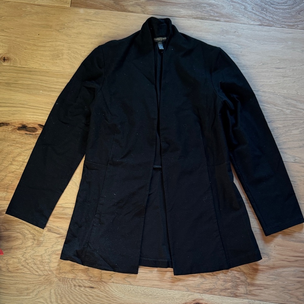 Eileen Fisher Open Cardigan Jacket Lightweight Size Black Minimalist Chic